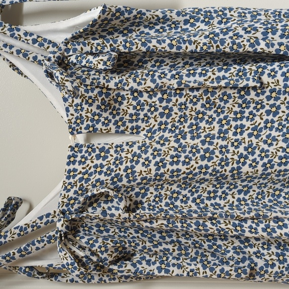 Zara Blue Floral Two Straps with Bow Ties Mini Dress Size Medium - Picture 6 of 10